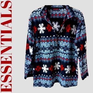 ESSENTIALS Plus Size 1/2 zip Snowflake Design Pullover.